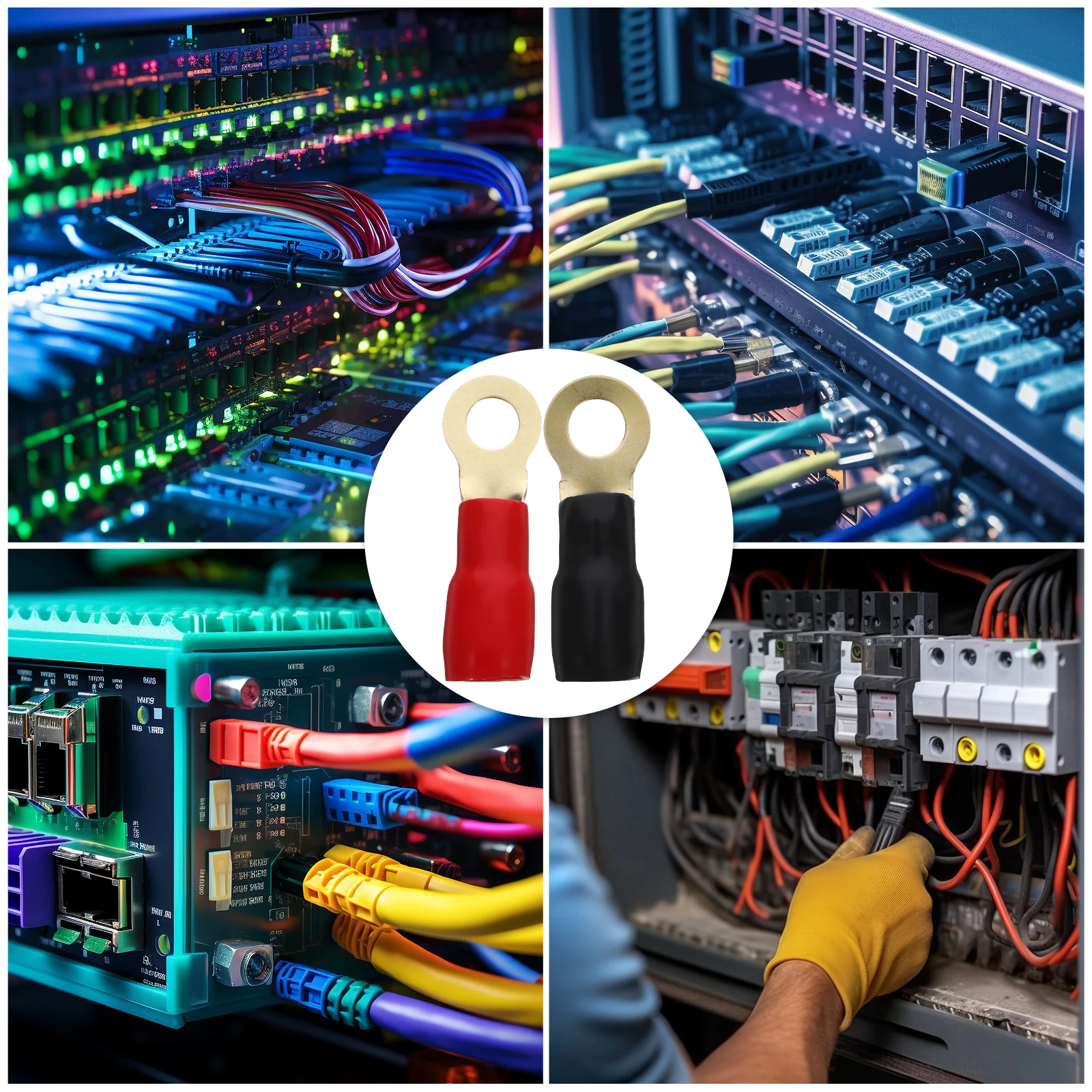 

Terminal Connectors 4Awg Copper Ring Cable Lugs With Rubber Sleeves Insulated Marine Grade Wire Ends Crimp