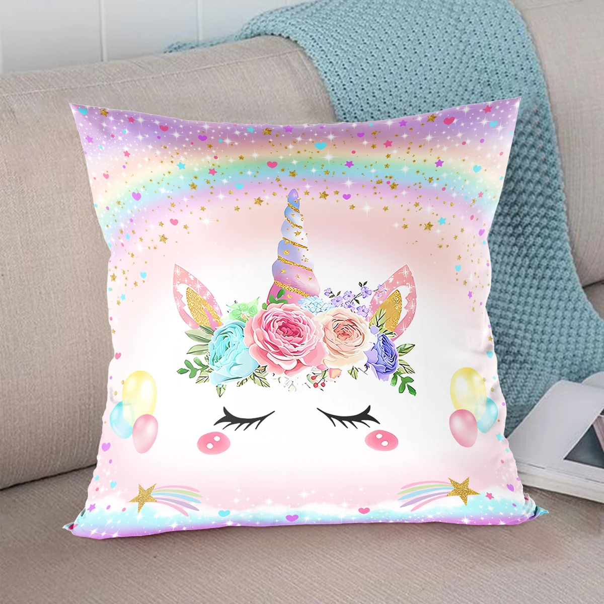 Polyester Mermaid Party Cushion Cover Unicorn Engineering Vehicle Pillowcase For Home Decorative Throw Pillow Case Farm Sofa