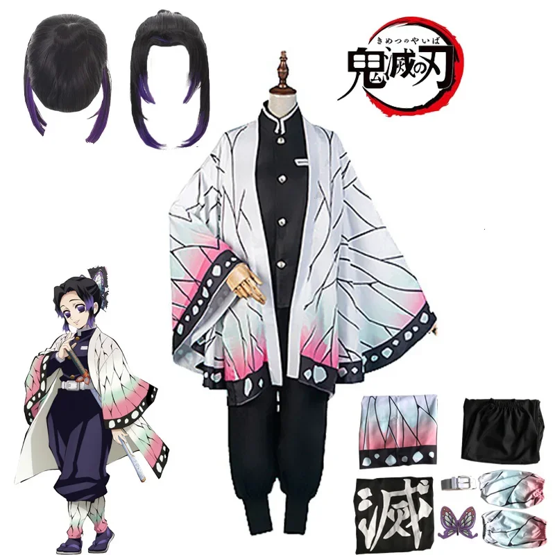 Anime shinobu haori wig kochou shinobu cosplay demon slayer costume cosplay kimono uniform coat for woman halloween costume