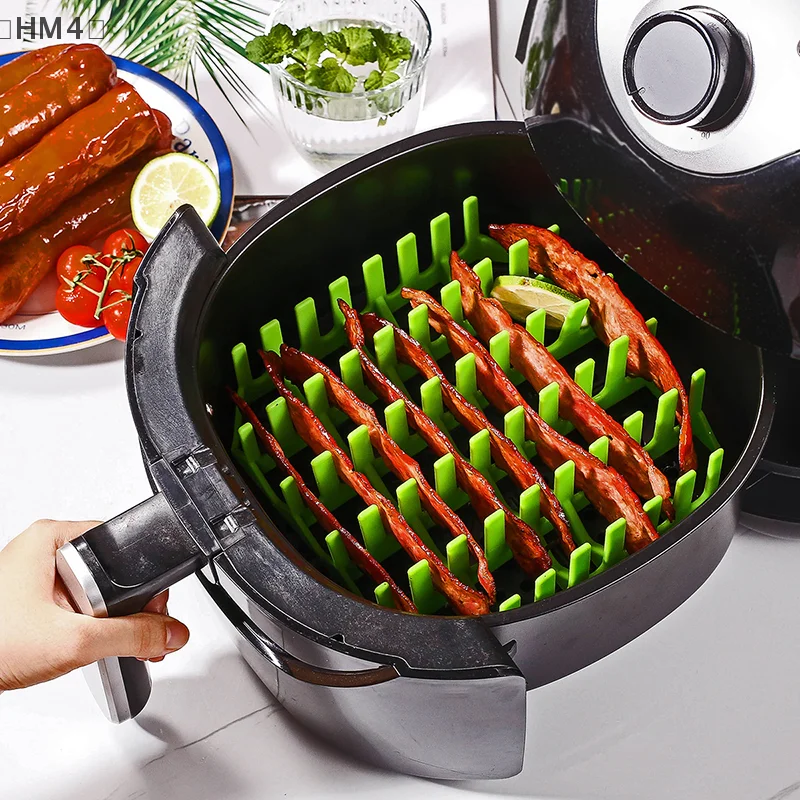 1PC Silicone Air Fryer Tray Frying Cage Mold Basket Pot Reusable Hot Dog Bacon Cake Rack Home Party Baking Accessories