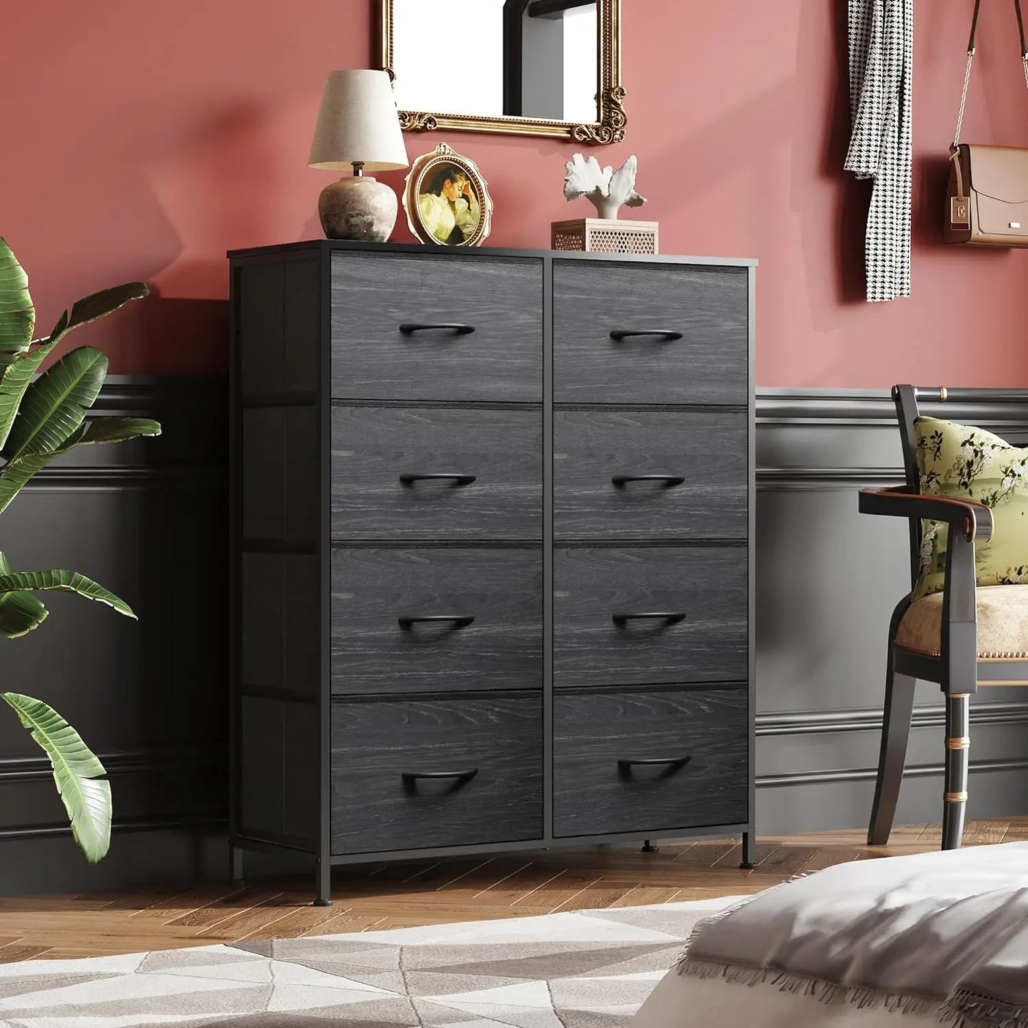 

Tall Fabric Dresser for Bedroom with 8 Drawers, Storage Tower with Bins, Double Dresser, Chest of Drawers for Close