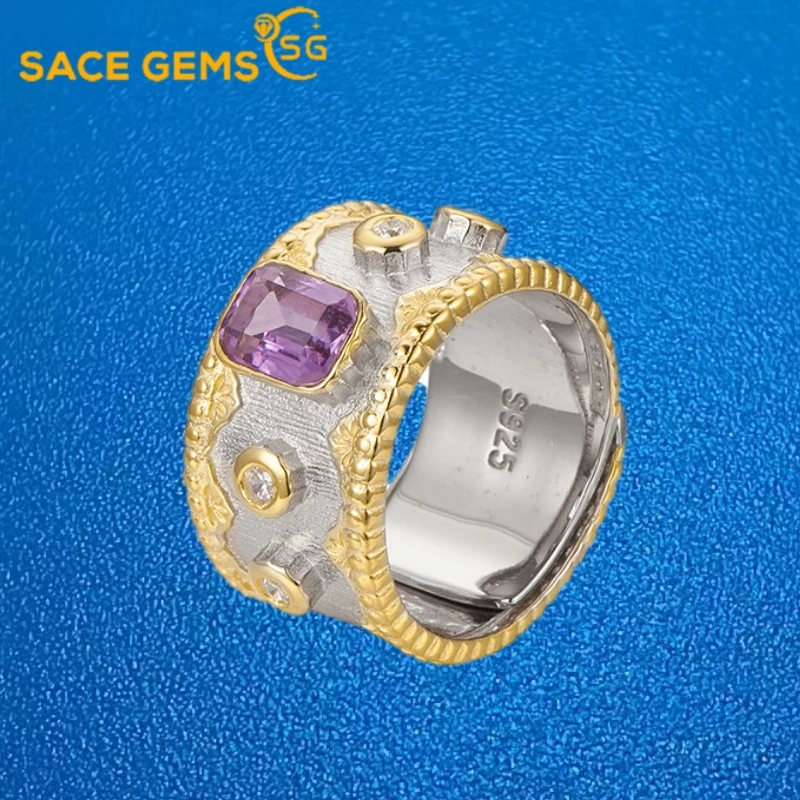 

SACE GEMS New 925 Sterling Silver Resizable Luxury Natual Amethyst Rings for Women Engagement Cocktail Party Fine Jewelry Gift