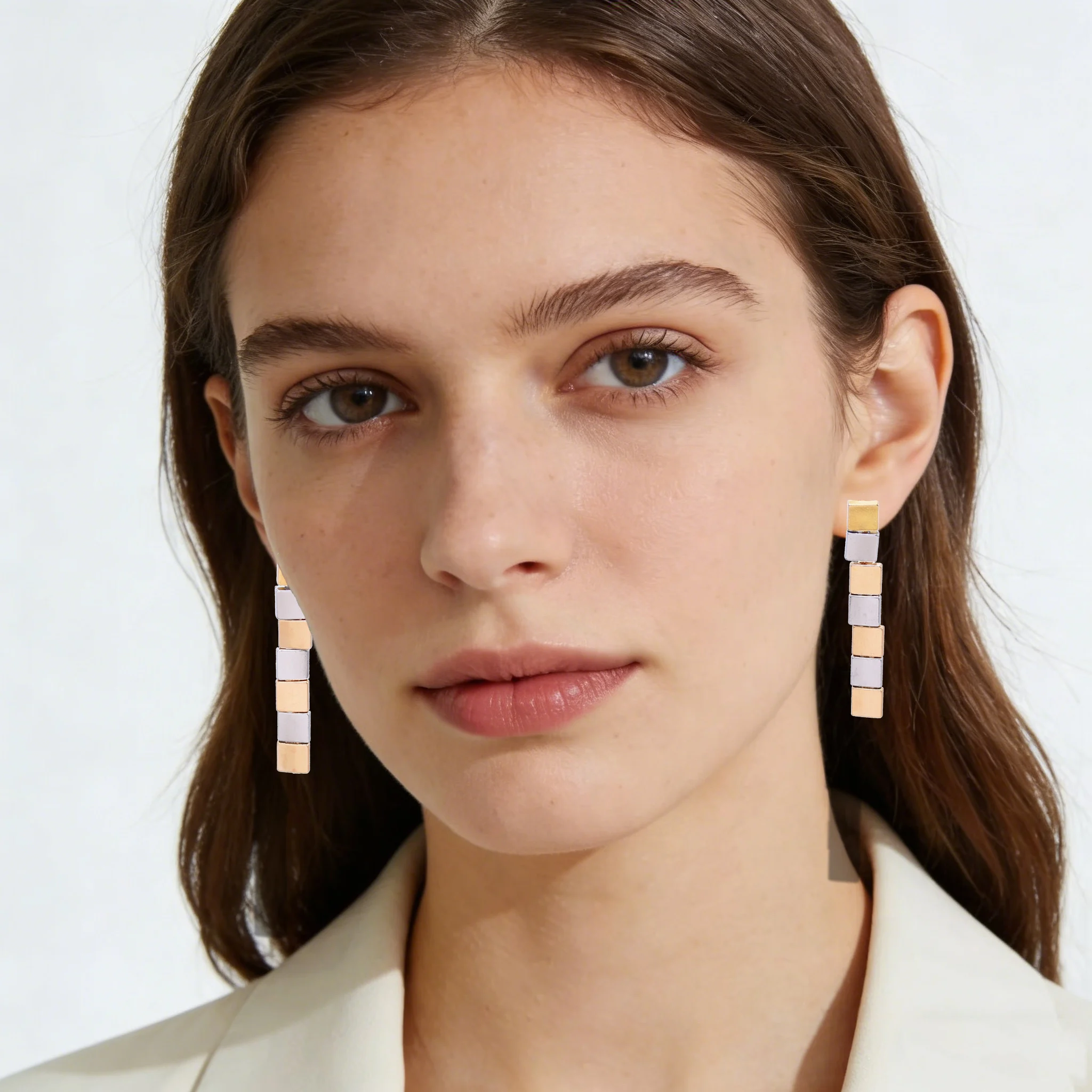 

Two-tone Small Square Bar Earrings Euro-American Style Fashion Minimalist Women Daily Office Jewelry Accessories