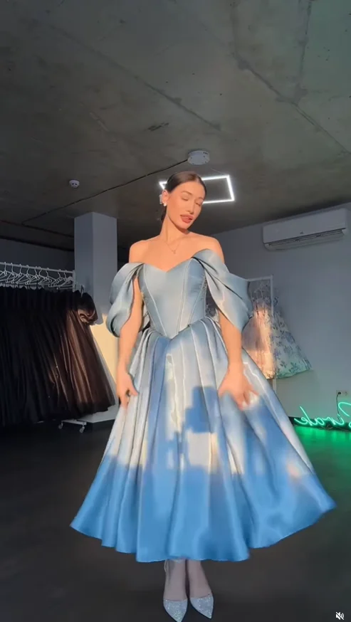 فساتين سهرة طويلة زرقاء للأميرة من Xijun قبالة الكتف على شكل حرف a فساتين حفلات رسمية على شكل قلب لحفلات أعياد الميلاد حسب الطلب #2