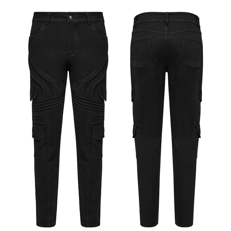 PUNK RAVE Pantaloni in denim slim punk semplici da uomo Pieghe di segmentazione geometrica 3D Pantaloni personalizzati belli Streetwear
