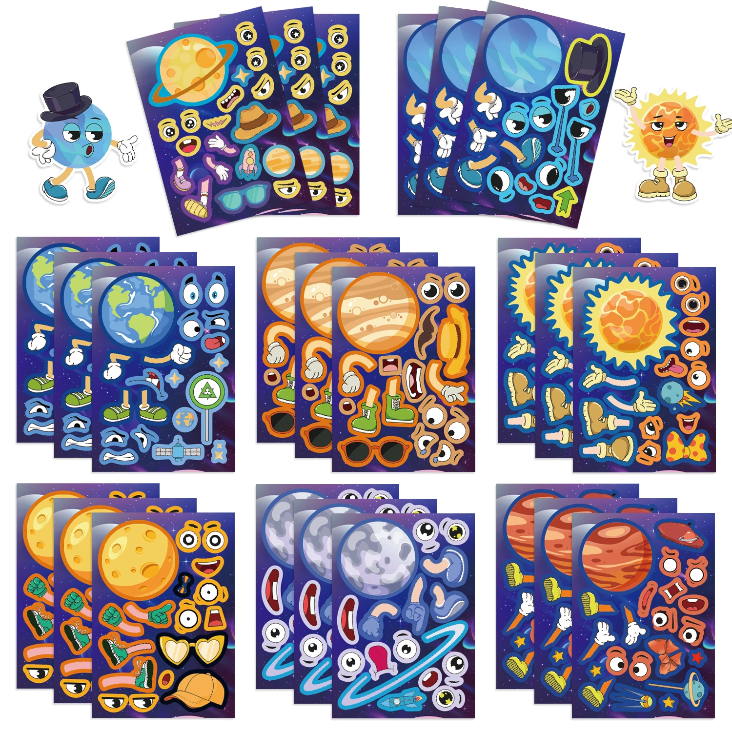 8/16/24Pcs Space Planet Make A Face Puzzle Stickers Make Your Own DIY Game Children Cartoon Education Toys Gift