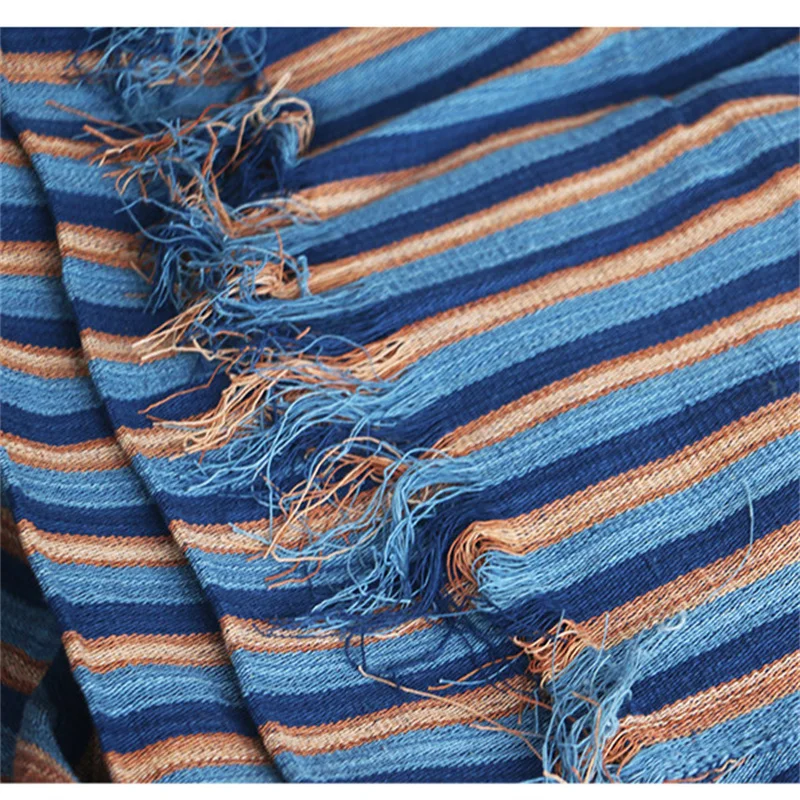 PVDF15 Cotton Indigo Plants Dyed Stripes Fabrics, Bedding, Clothes, Sashiko, Patchwork, Decoration, Door Curtain, Blue Yellow