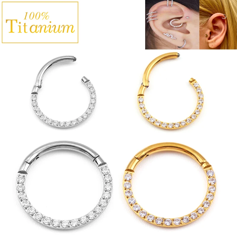 G23 Titanium Piercing Septum Hoop Earrings Zircon Nose Ring Hinged Segment Clicker Ear Helix Tragus Cartilage Conch Body Jewelry