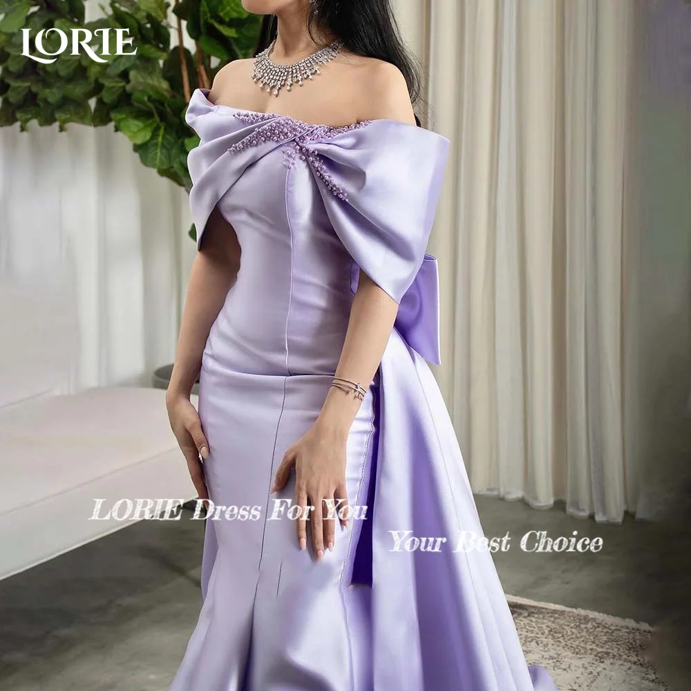 LORIE Elegant Bow  Evening  Dresses Corset Mermaid Prom Dresses Satin Backless Off Shoulder Clebrity Party Gowns 2024 Club Dress