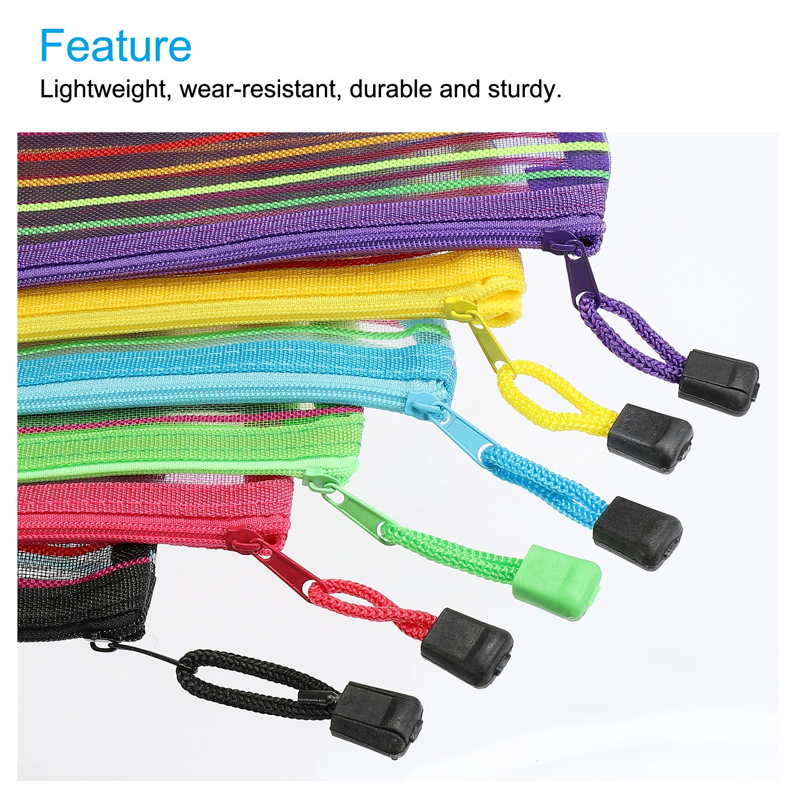 6Pcs A5/B6 Mesh Zipper Pouch Rainbow Color File Bags Colorful Nylon Mesh Document Bag Multipurpose Travel Bags File Organizer