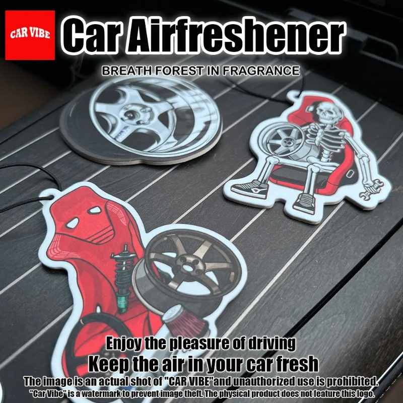 JDM wheel-style car freshener hanging scent strip — cool car decor, paper fragrance. Great gift for friends!