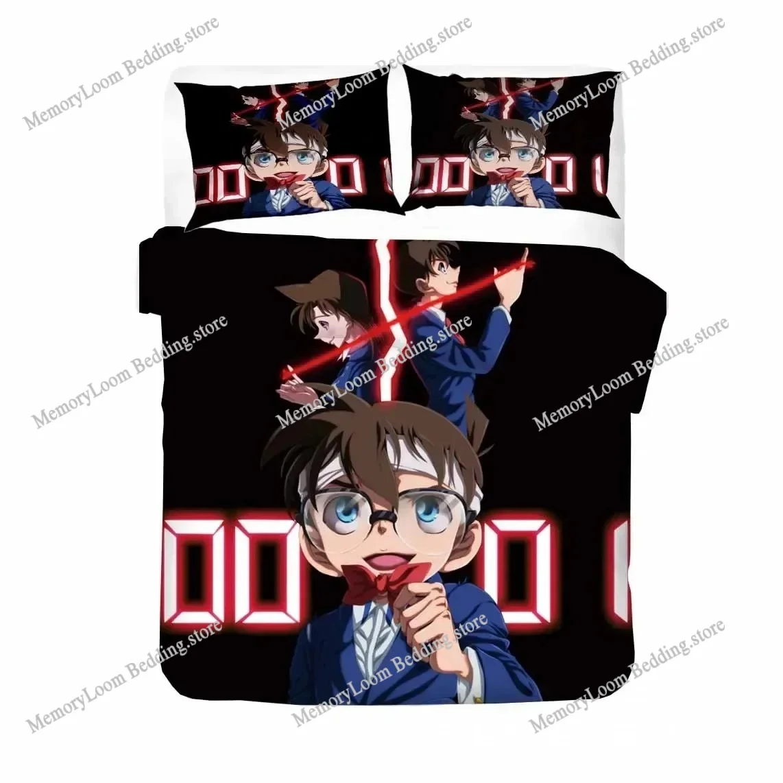 Anime Series Popular Detective Conan Shinichi Bedding Set Full/Queen Size Duvet Cover Pillowcase Kids Bedroom Decor Soft Set