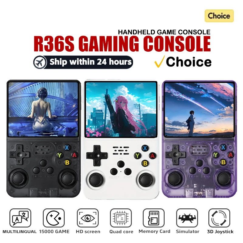 

R36S Retro Handheld Video Game Console Linux System 3.5-inch IPS Screen Portable Handheld Video Player 64GB 128GB Gaming