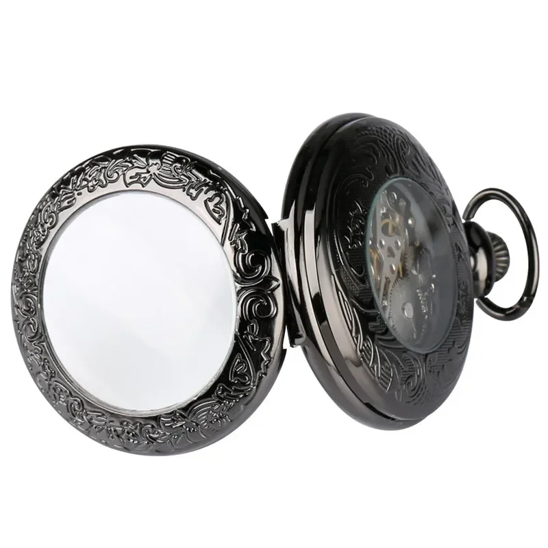 Antique Pendant Watches Roman Numbers Transparent Men Women Mechanical Hand Wind Pocket Watch Fob Pendant Chain Luminous Hands