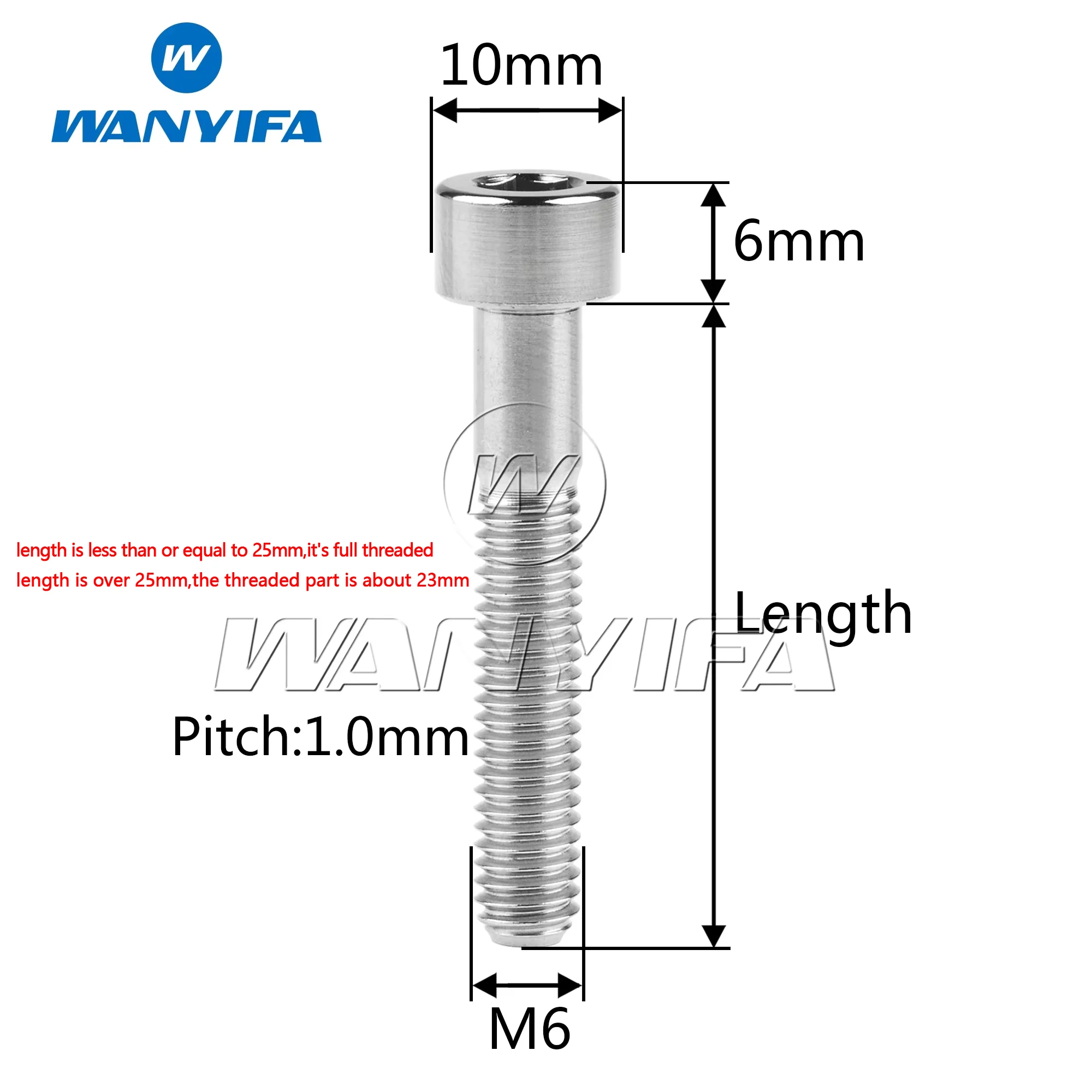 Wanyifa Titanium Bolts M6x 10 15 16 18 20 25 30 35 40 45 50 55 60 65mm Allen Hex Head Screw Fit Headset Cap Mountain Road Bike
