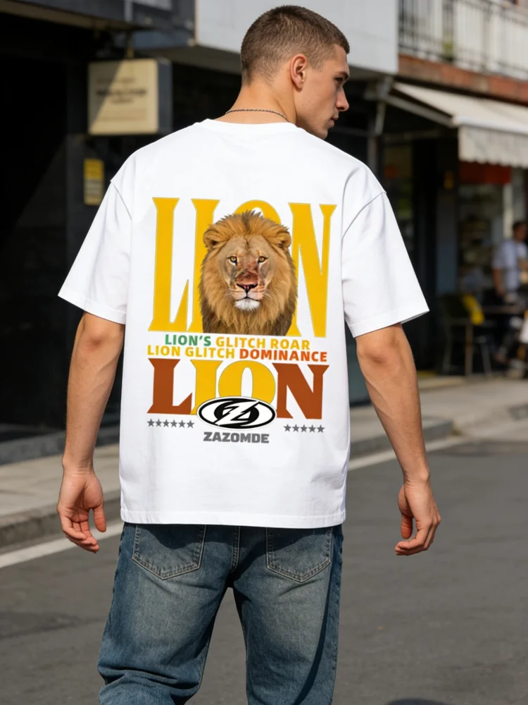 

ZAZOMDE Мужская футболка с рисунком льва и текстом Roar Dominance Urban Streetwear Модная свободная хлопковая футболка для повседневного стиля