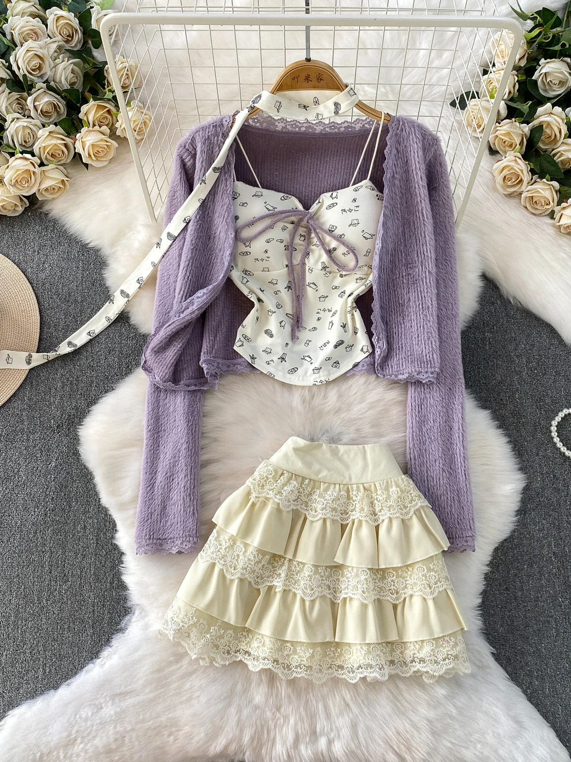 

Мягкий комплект из футболки с кружевной отделкой и юбкой Sa And Cake для девочек Ele Casual Faion Ensemble