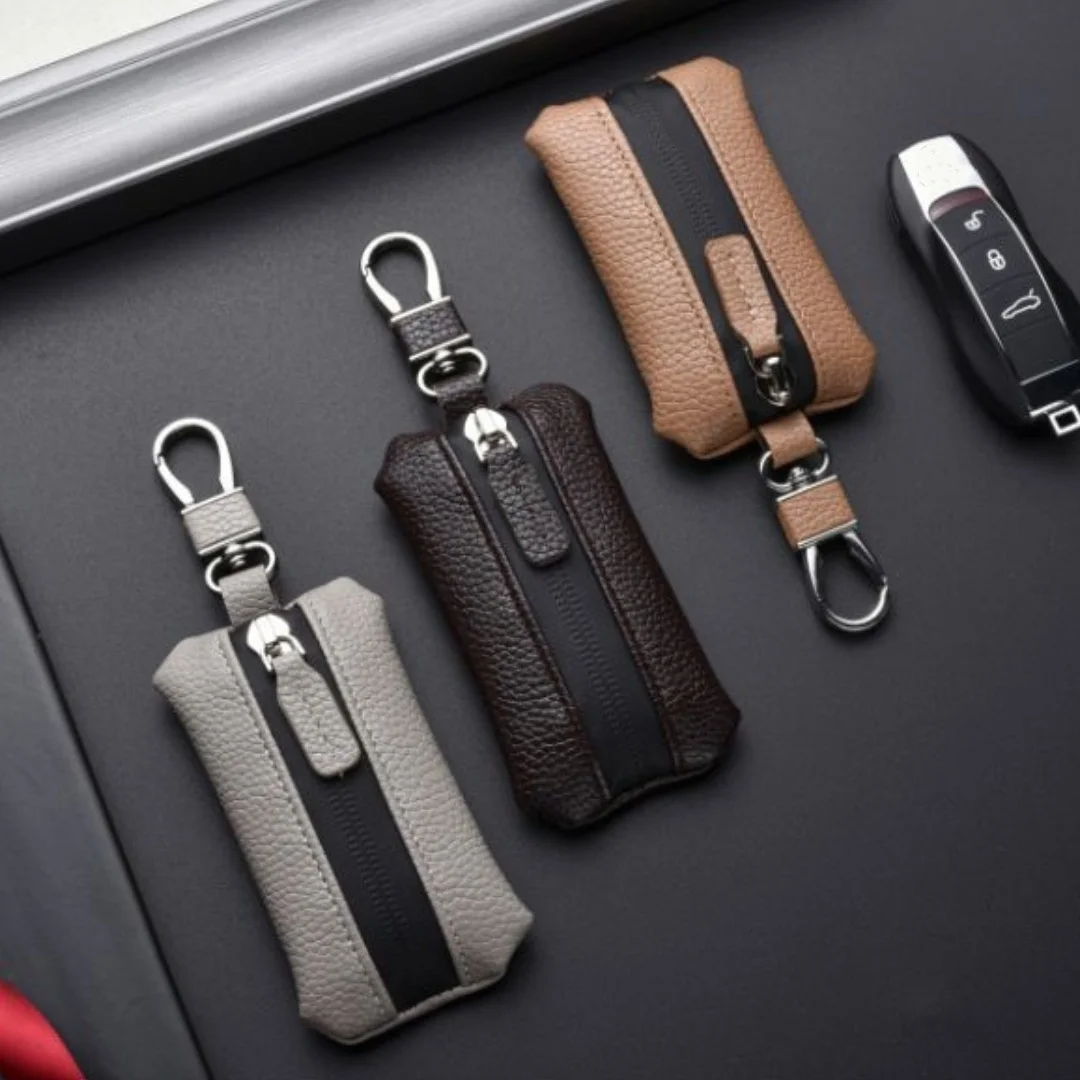 Unisex PU หนังสําหรับกระเป๋าสตางค์กุญแจรถกระเป๋าผู้ถือกุญแจกระเป๋า Key Organizer ขนาดใหญ่ความจุซิปกระเป๋า