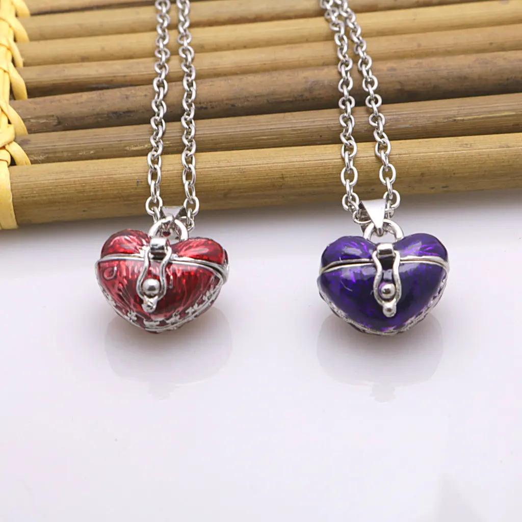 New Y2K Pink Purple Copper Heart Shape Lock Open Box Pendant Necklace For Women Party Fashion Jewelry Long Chain Gift Wholesale