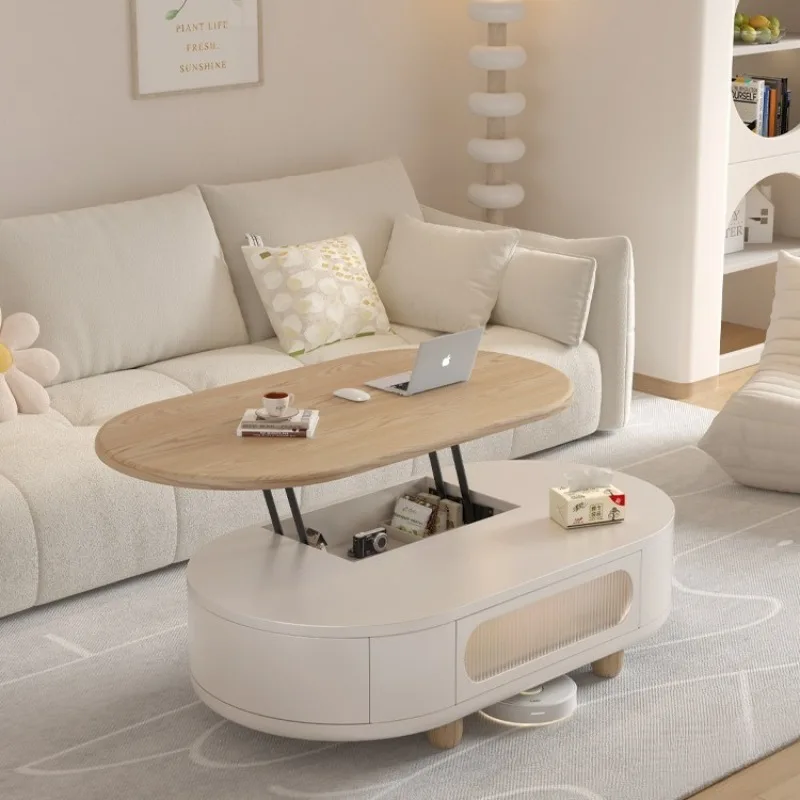 

style, movable lift coffee table dining table, two-in-one dual-purpose small apartment, multi-functional log style