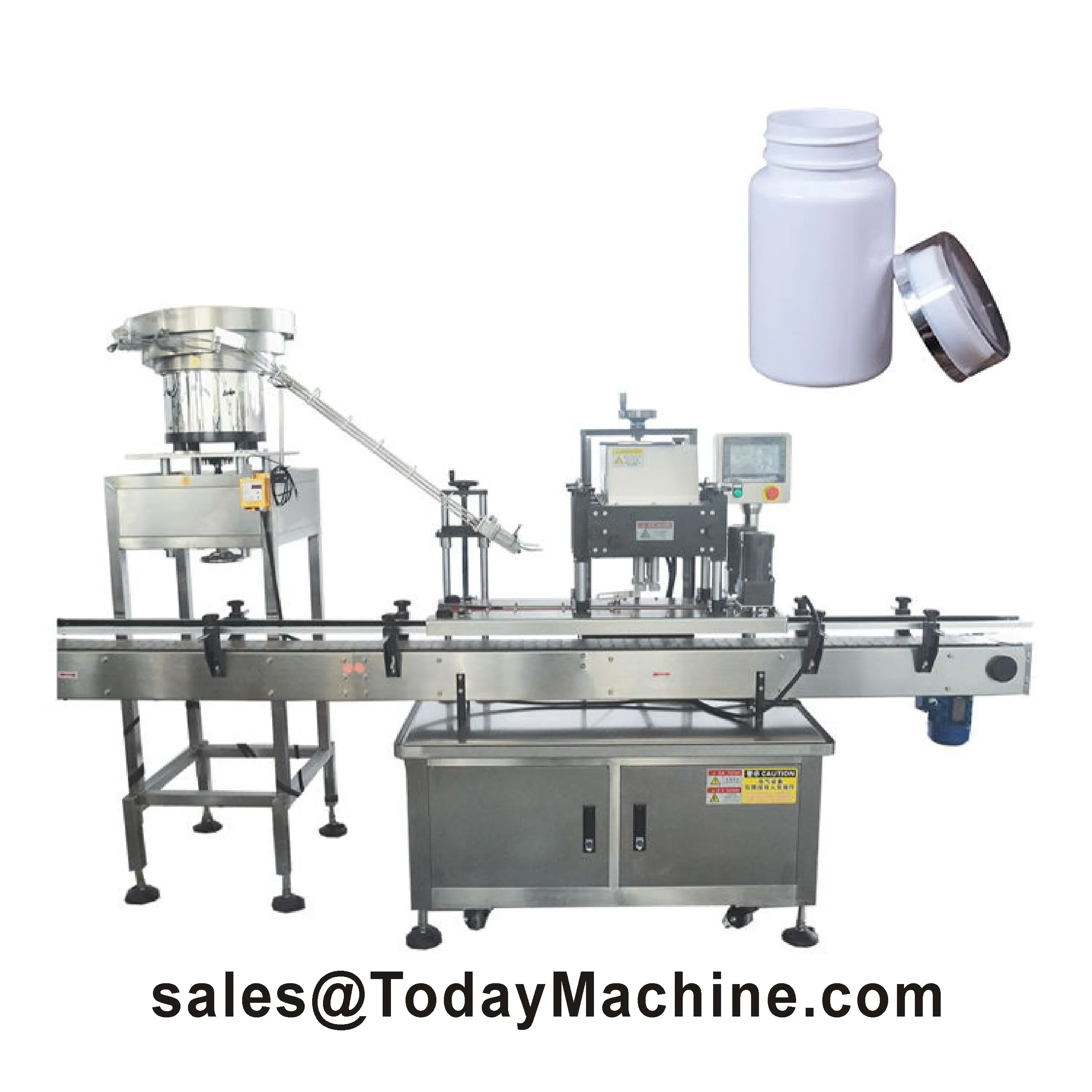 Plastic/Glass Cap Sorting Four-wheel Capping Machine with Cap Feeder for Bottle Sealing