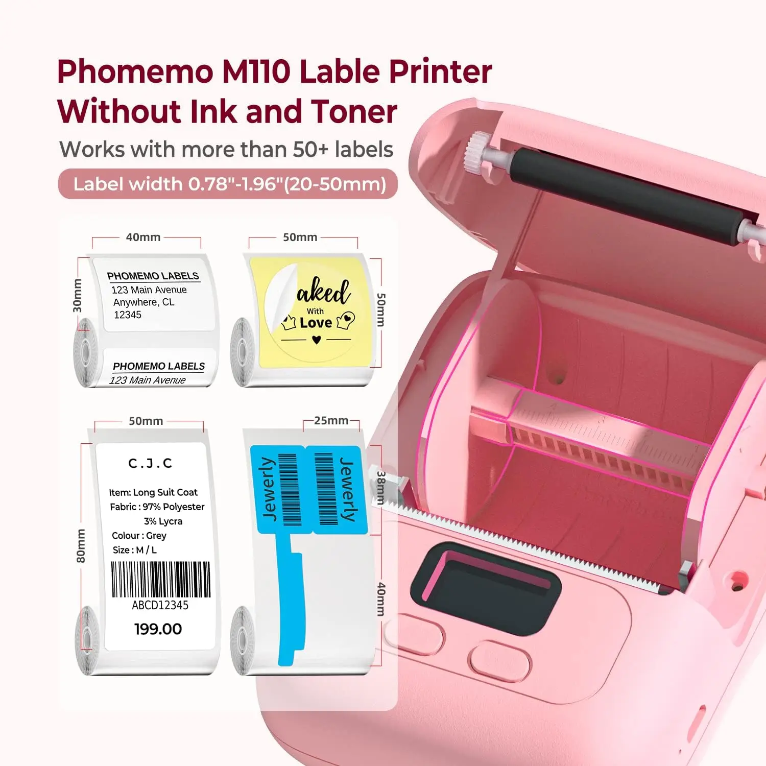 Phomemo M110 Thermal Label Printer Sticker Wireless Mini Printer Barcode Bluetooth Label Maker Price Tag Printers for PC & Phone