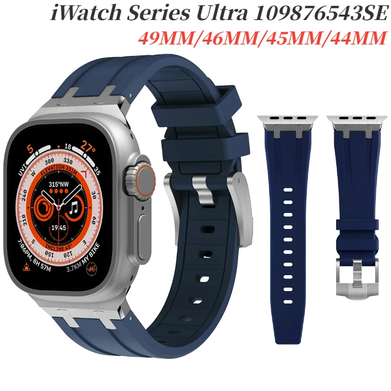 Liquid Fluororubber Strap For Apple Watch Ultra 3-2 49mm 11 10 9 8 7 46mm 45mm Modification Kit Band iWatch Series 6 5 4 SE 44mm