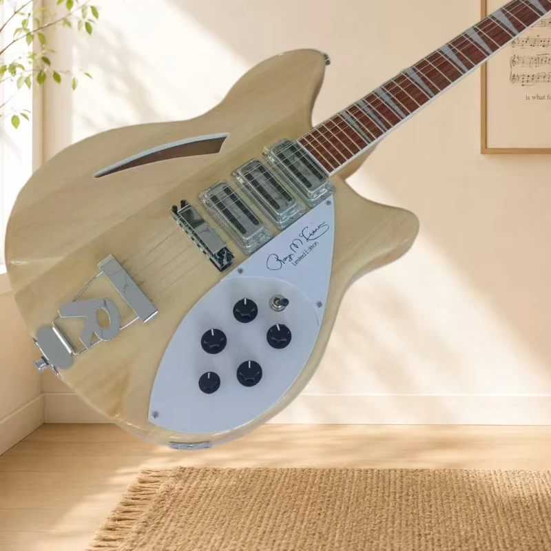 Blonde 360 F-hole Semi Hollow HHH Aluminum Shell Pickup 12 String White Protective Plate Artist Signature Print Free Delivery