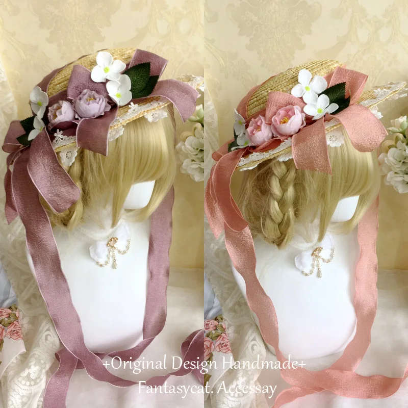 

Original Design Lolita Sstyle Mini Straw Fascinator Hat Forest Flower Ribbon Bonnet Cap Headpiece Party Photo Shoot Fascinators