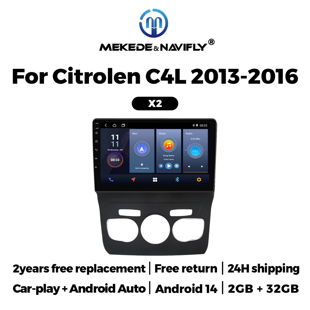 

NAVIFLY&MEKEDE 10inch 2DIN Wireless Carplay Auto BT NEW Android 14 Car Radio Multimedia Player For Citrolen C4 C4L DS4 2013-2016