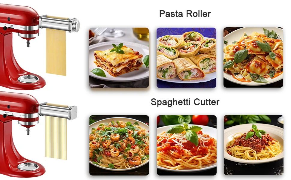 Description Picture 4 of item3Piece Pasta Maker Attachment Set for KitchenAid Mixers,Includes Pasta Sheet Roller, Spaghetti Cutter, and Fettuccine Cutter