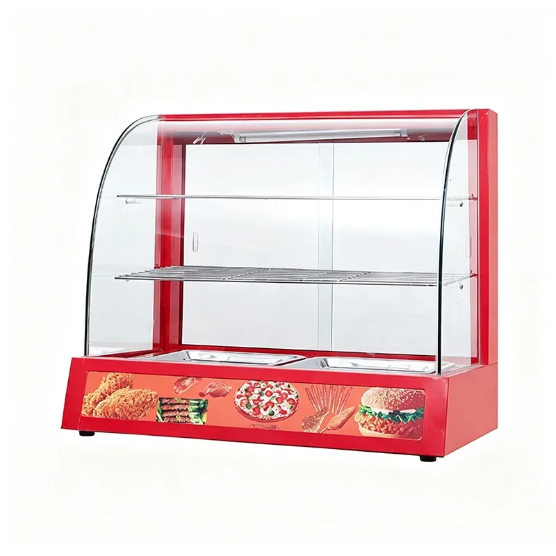 Commercial Red Curved Three-Tier Heated Holding Cabinet, Food Holding Display Cabinet, Prepared Foods Display (Customized)