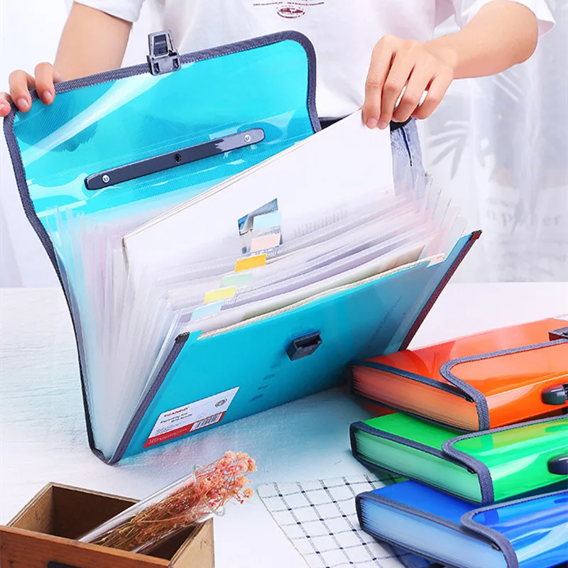 Plastic File Wallet Accordion Folder 13 Pockets Expanding File Folder with Handle Expandable Document Organizer with Flap&Buckle