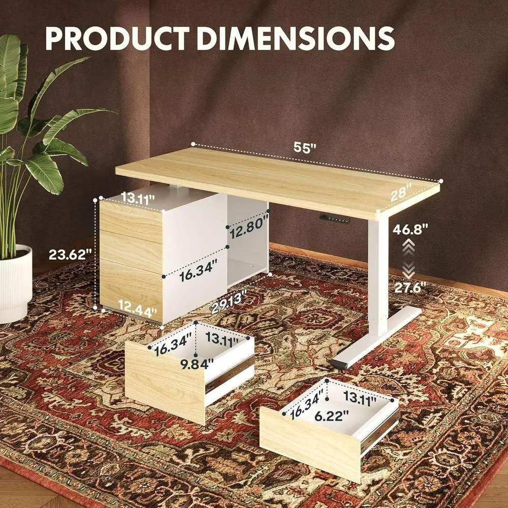 55 Large Dual Motor Standing Desk with Drawers and CPU Cabinet, 1 Thick, 222 lbs, Ideal for Home Office and Multi-Monitor Setups