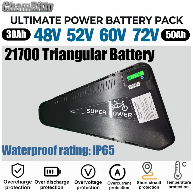 

48v Electric Bicycle cham-rider 60v 72v 2000w Triangle Battery 52V 30ah 40ah 50ah 60ah ebike 1000w 1500w 21700 lithium battery