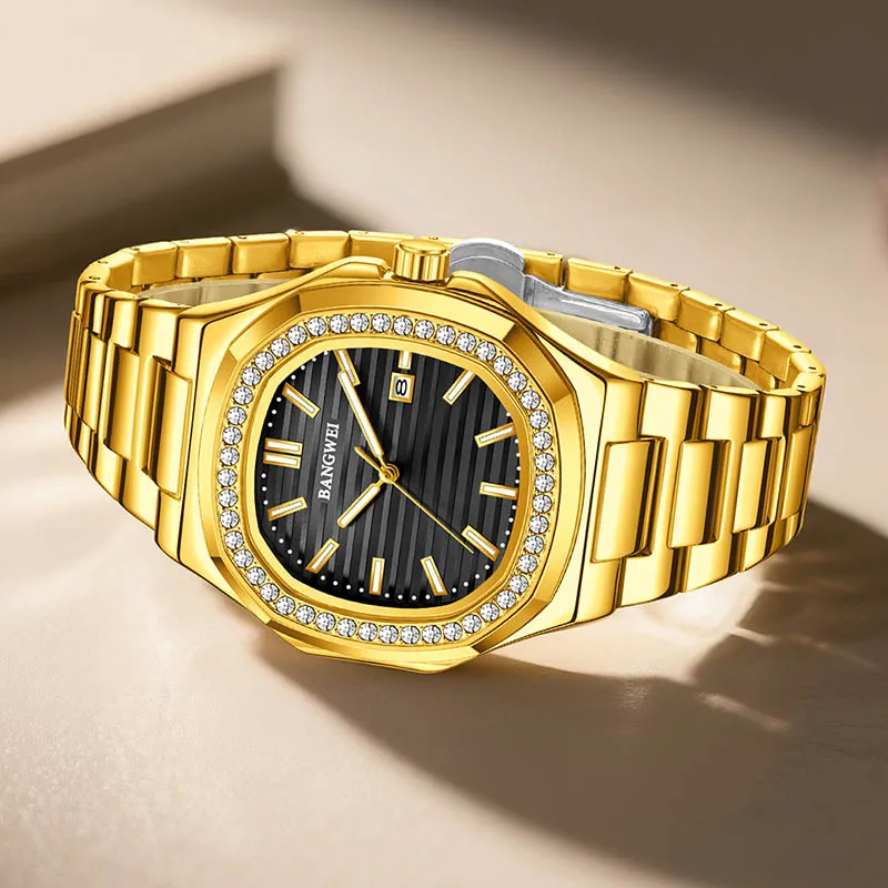 BANGWEI Square Gold Watch For Men Fashion Business Watch Men's Top Brand Luxury Sports Waterproof Luminous Quartz Men's Watches
