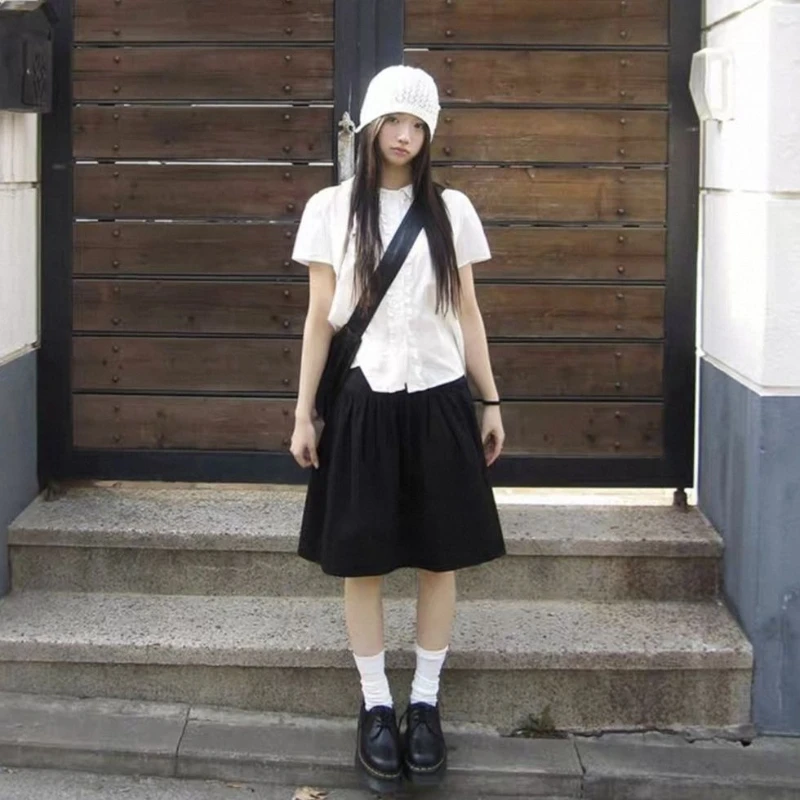 

Deeptown Japanese Style Black Short Skirts Women Vintage Harajuku Gothic Mini Skirt Korean Style Casual Streetwear Ruffle Skirts