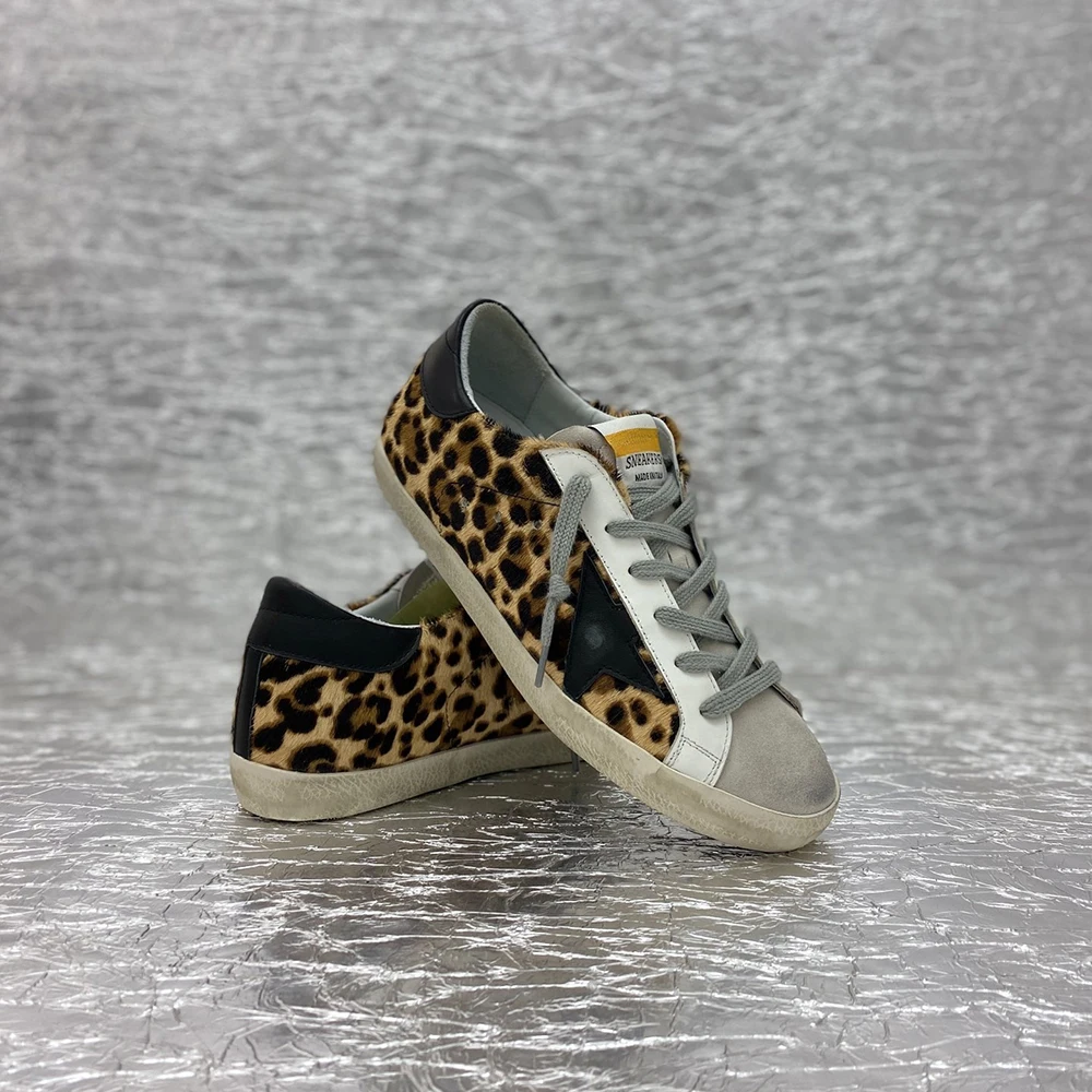 2024 Hot sell in Peru Handmade Retro Women′s  Aged star Leather Sneakers Casual Shoes With Fur