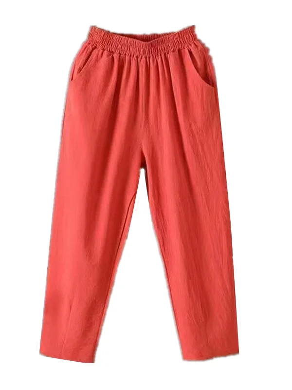 Taille haute coton lin sarouel femmes été 2025 nouveau respirant décontracté maman pantalon polyvalent coupe ample coréen Sle