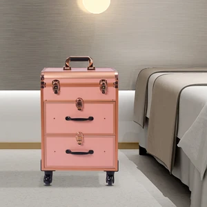 Rolling Makeup Case Large Cosmetic Trolley with Locks & Dividers Aluminum Alloy Frame Frosted Universal Wheel Retractable Handle