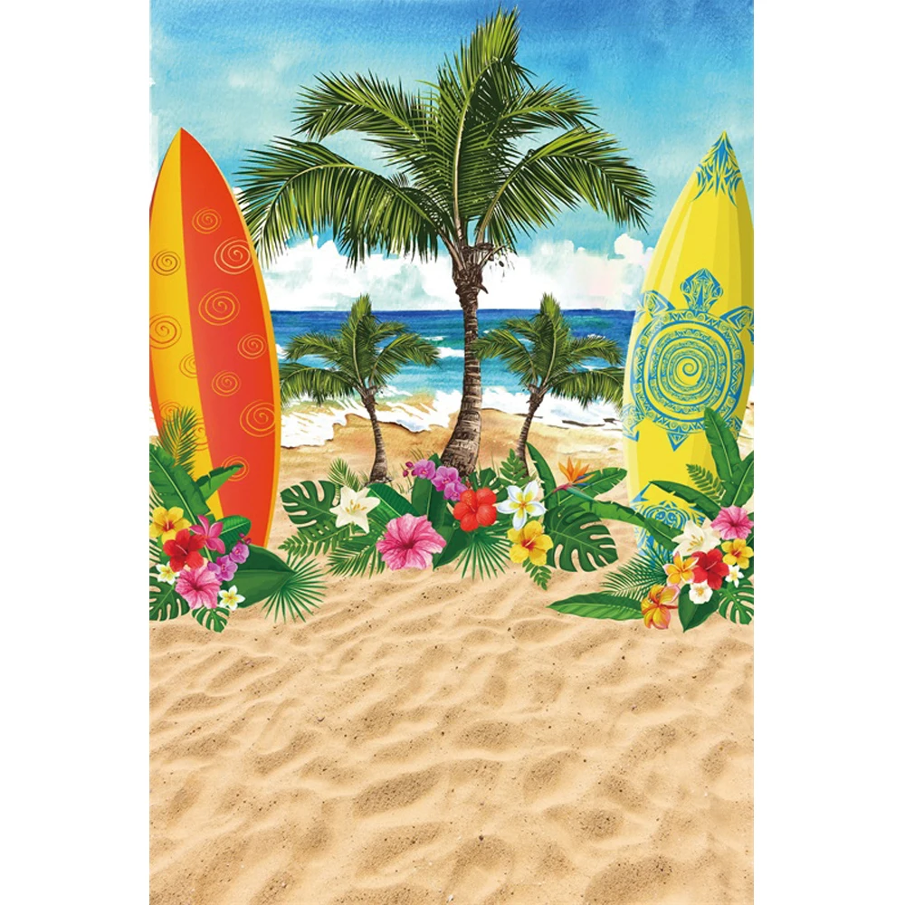 Summer Beach Party Backdrop Tropical Palm Trees Surfboard Hawaii Sunshine Seaside Holiday Background Photo Booth Props