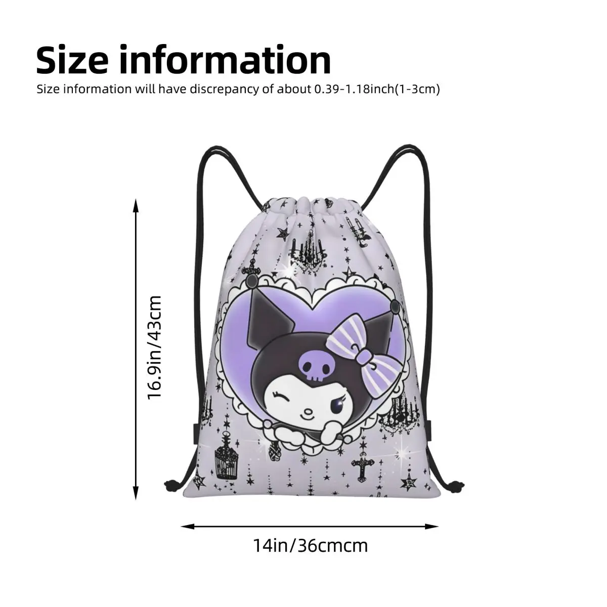 커스텀 만화 산리오 쿠로미 애니메이션 드로스트링 백 남녀 공용 경량 카와이 해골 스포츠 짐 수납 백팩