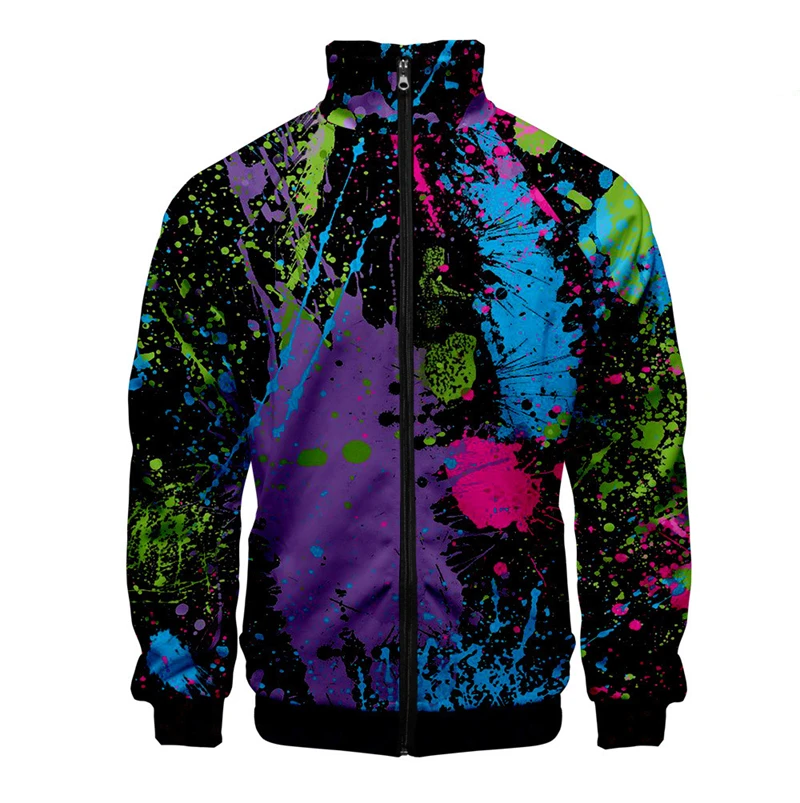 Abstract Painting Pattern 3D Jacket Men Women Harajuku Hip Hop Style Hoodies Casual Stand Collar Zipper Sweatshirt Mens Clothes