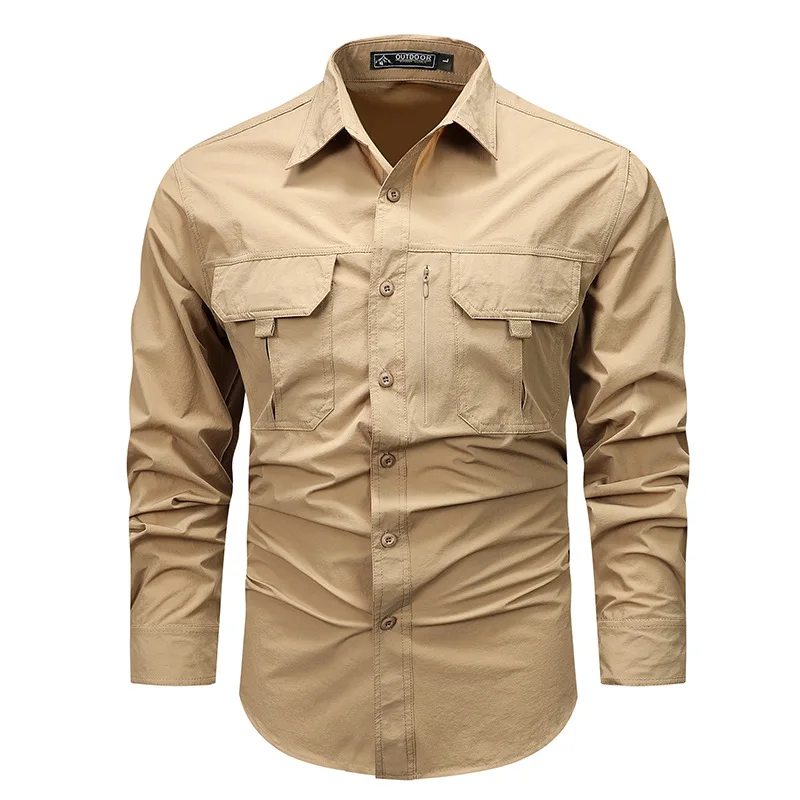 Chemise à Manches sulfpour Homme, Vêtement Décontracté, Multi-Poches, Cargo, pour Camp, Randonnée, Collection Printemps-Automne