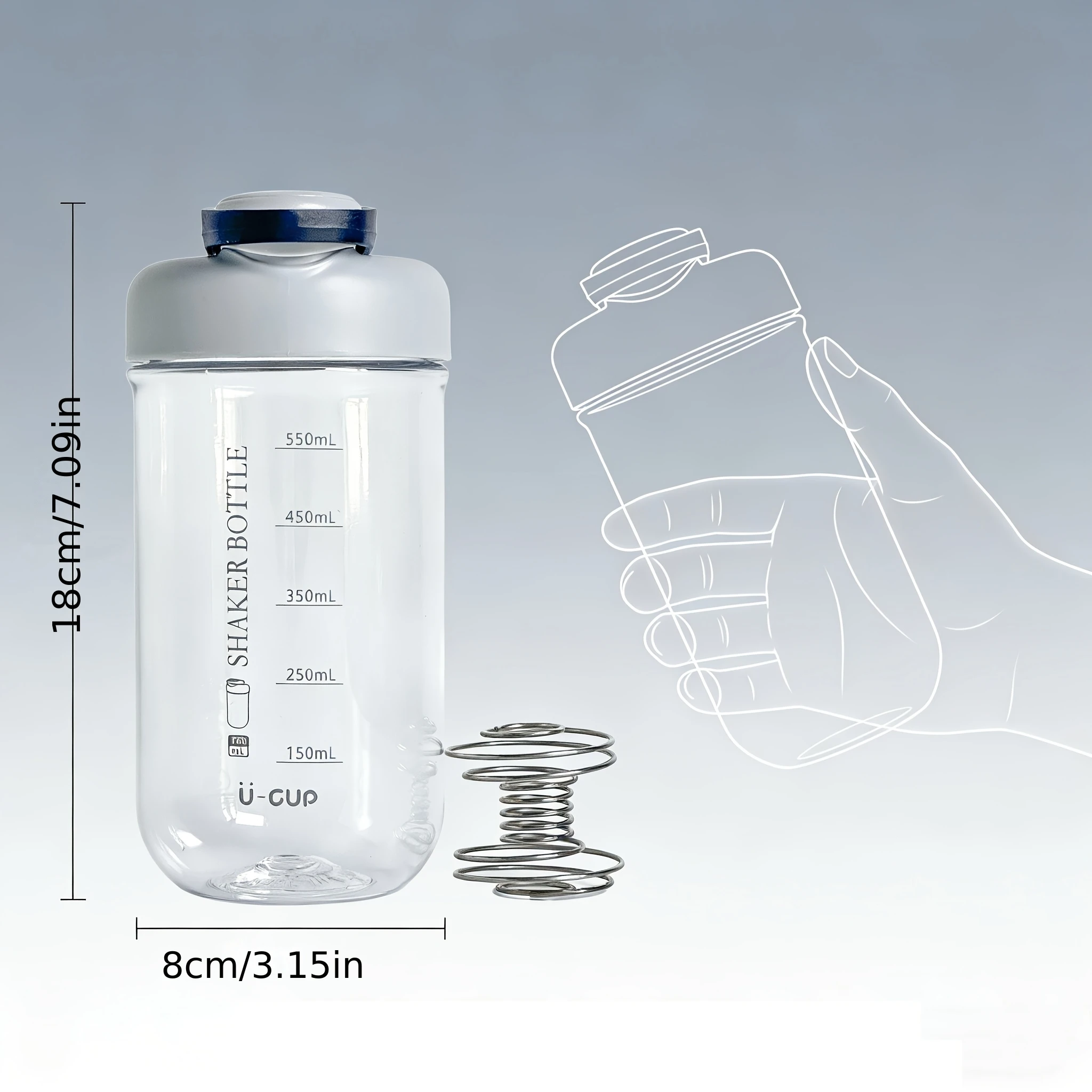 Portable Protein Powder Shaker Cup with Measurements, Leak-proof Sports Water Bottle, Fitness Shake Blender - view 3