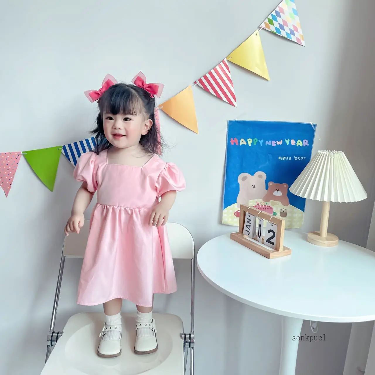 2PC Dress +bow Summer Infant Girls Dresses Newborn Baby Girls Princess Dress Child Party Dresses Vestido Kid Clothes