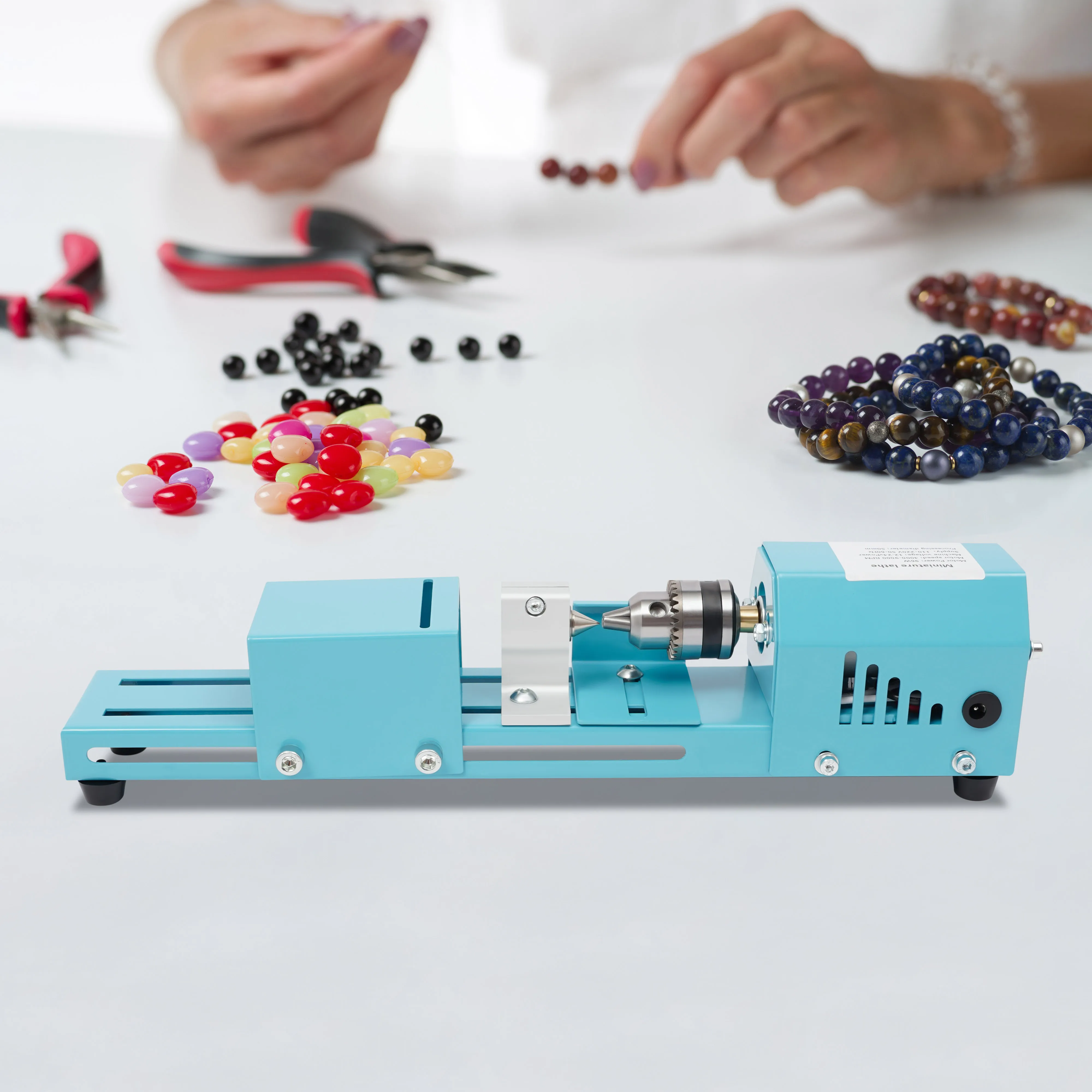 Mini-Metalldrehmaschine, blaue Holzdrehmaschine, Fräsmaschine, kabelgebunden, elektrisch, 34,5 x 6 x 8 cm, für die Verarbeitung kleiner Blattpalisander