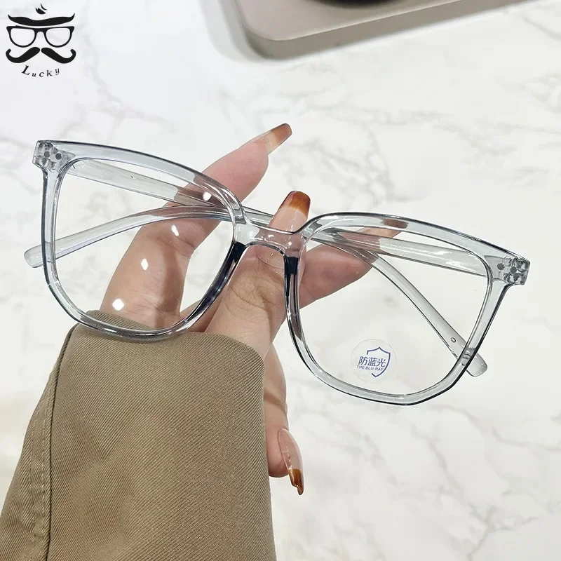 Large Square Frame Anti-Blue Light Glasses Fashion Retro Men Women Computer Gaming Eye Protection Classic Plain Glass Spectacles