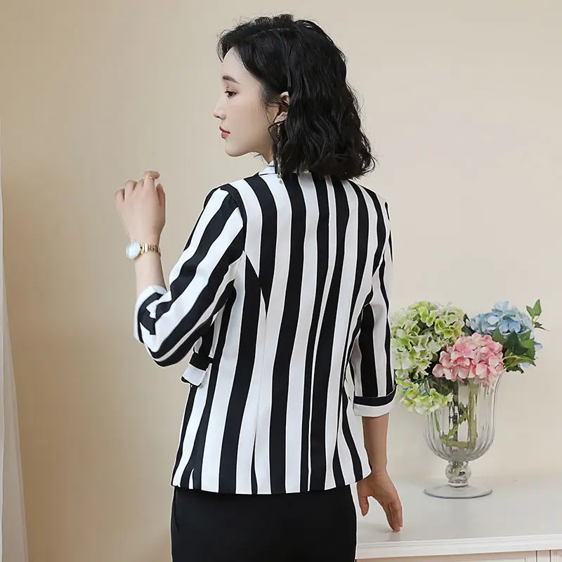 Casual Blazer Fashion Black and White Suit 2024 Spring Autumn Women Blazers Coat New Ladies Temperament Casual Striped Jacket