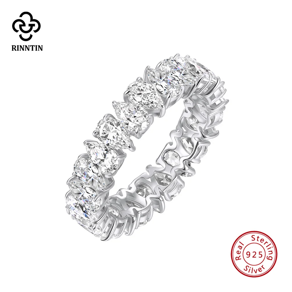Rinntin Luxury Pear‑Shaped Moissanite Eternity Stacking Ring 925 Sterling Silver D‑Color Sparkling Stones Band Jewelry MOR26